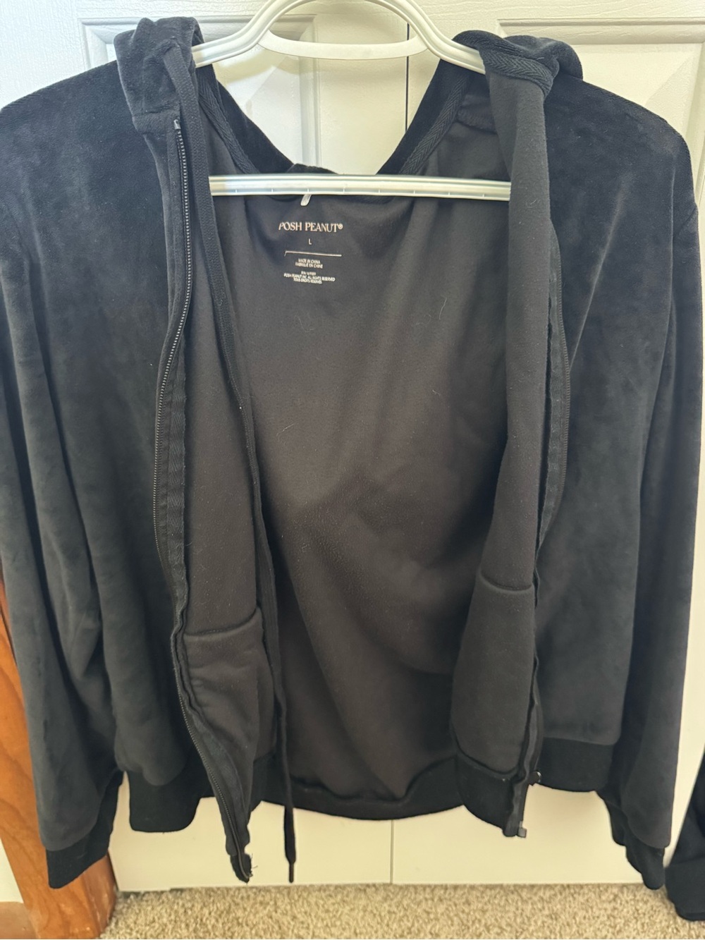 Posh Peanut Black Velour Zip Hoodie with Hood
